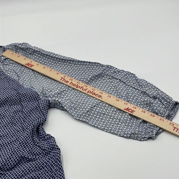 Blue and white patterned Cynthia Rowley long sleeve top - Picture 7 of 8